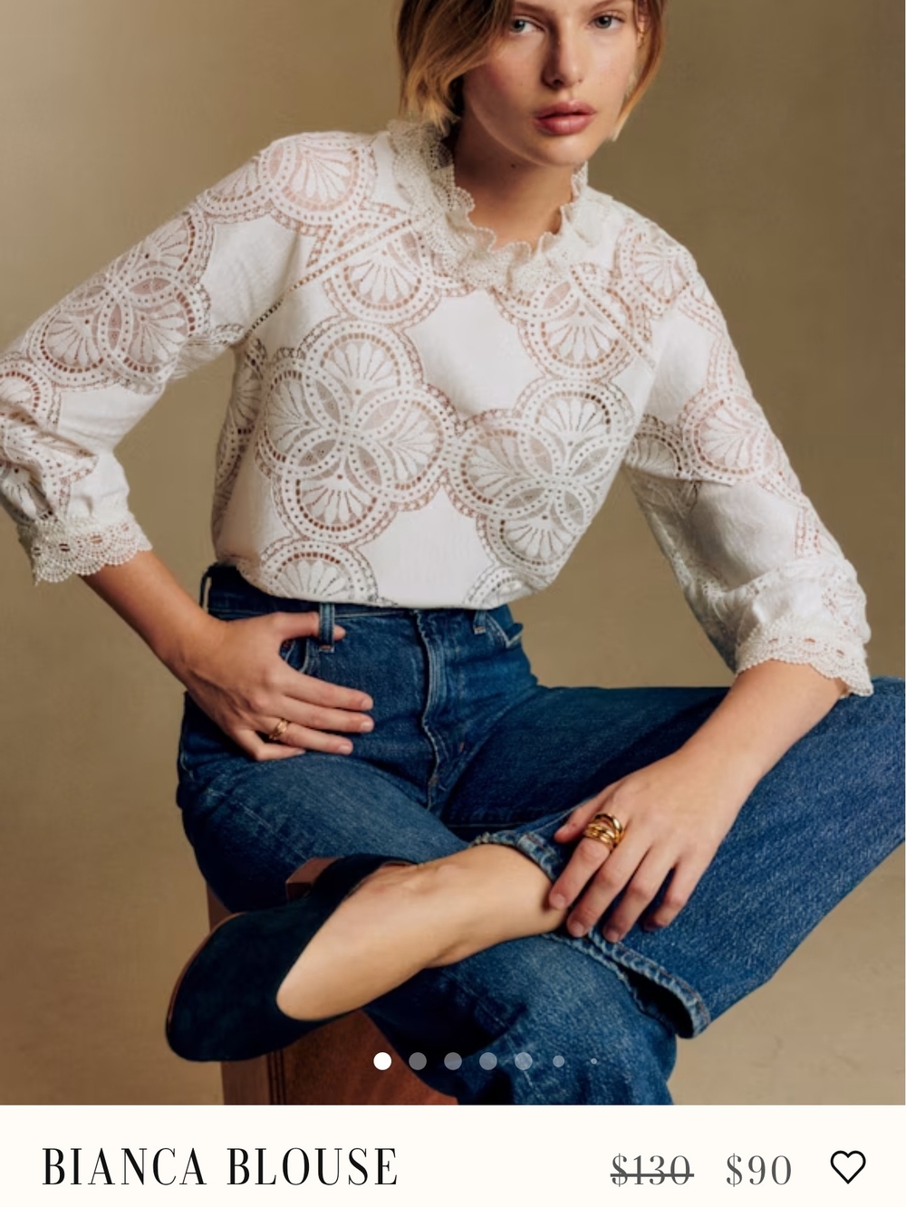 Sézane Bianca Blouse Lace White Size 34